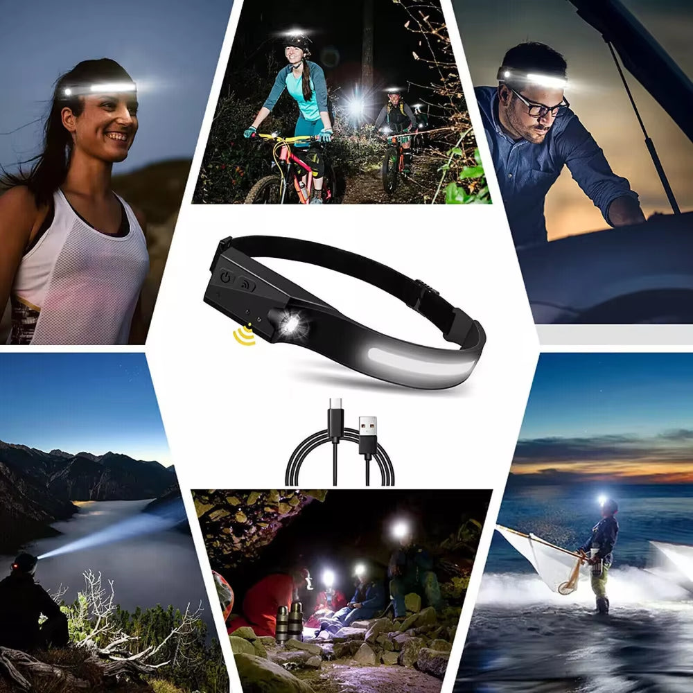 2PCS LED Headlamp USB Rechargeable Headlight Torch Work Light Bar Head Band Lamp
